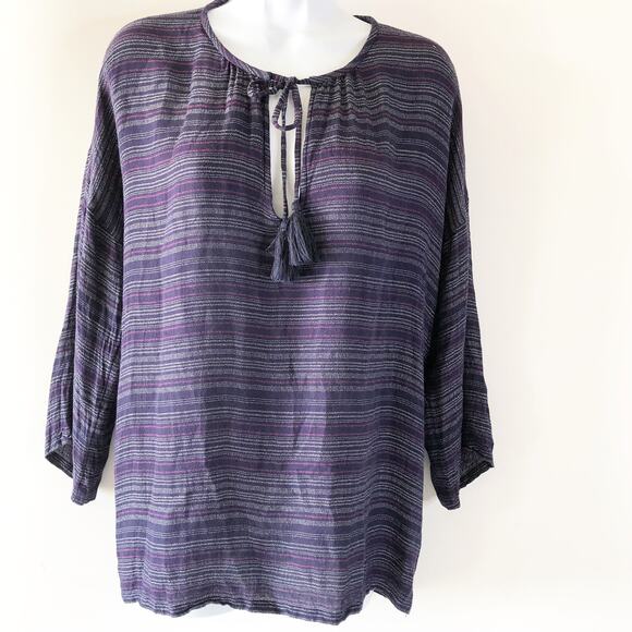 Joie Soft Medium Top 3/4 Sleeve Blue Keyhole Boho - Picture 1 of 5